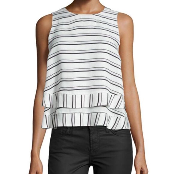 Rebecca Minkoff Marie Striped Flyaway Back Top - Picture 1 of 9